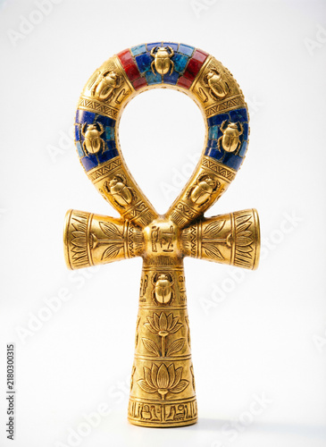 ankh symbol decorated scarab, turquoise and carnelian inlays
