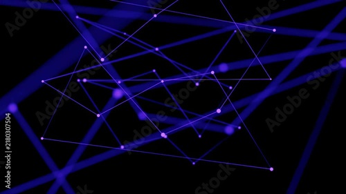 Lines and points form geometric shapes in purple on a black background. This display creates an abstract look that plays with light and space.