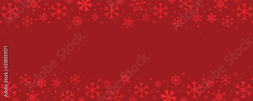 Foto Luxurious lite red snowflakes border frame on dark red background