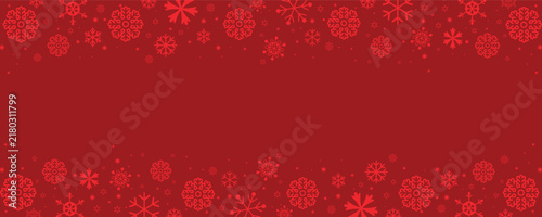 Foto Luxurious lite red snowflakes border frame on dark red background