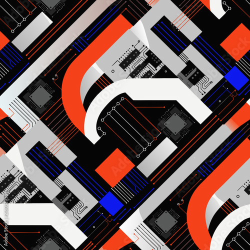 Black Red Blue Geometric Abstract Seamless Pattern abstract geometric background