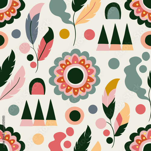 Colorful Abstract Botanical Seamless Pattern seamless pattern with flowers