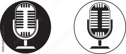 Minimal microphone icons in contrasting circles isolated on white background
