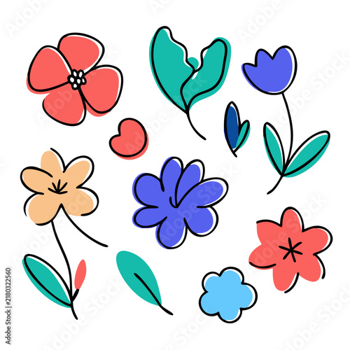Colorful Hand Drawn Floral Doodle Collection