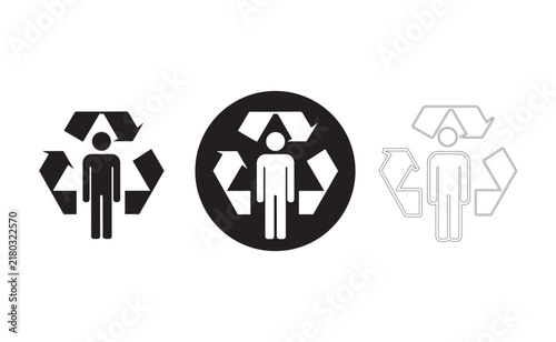 Recycling sorting icons with person isolated on white background
