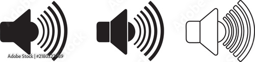 Modern speaker icons with sound waves isolated on white background