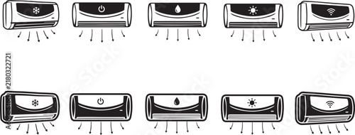 Illustrated air conditioner modes icon set isolated on white background