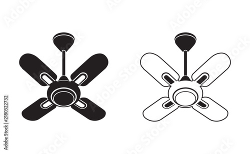 Ceiling fan with black and white blades illustration isolated on white background