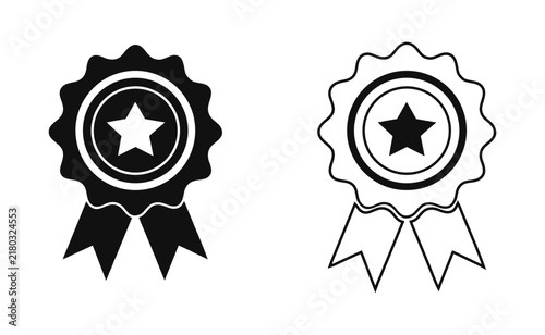Two achievement badge icons with star center isolated on white background