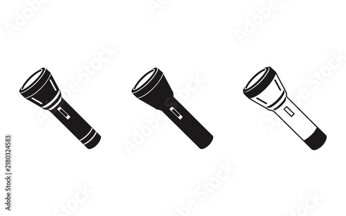 Three flashlights in different angles isolated on white background