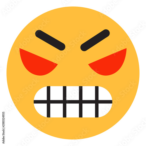 Картината върху платно Furious yellow emoji with red narrowed eyes and bared teeth, aggressive rage rea