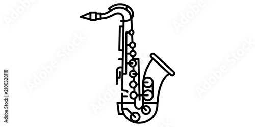 Obraz na plátně Minimalist black outline saxophone icon representing musical instrument for jazz band performance and orchestra art designs