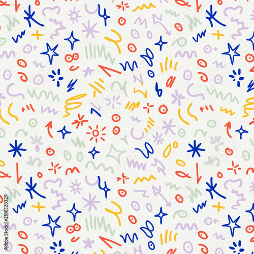 Hand Drawn Colorful Doodle Seamless Pattern