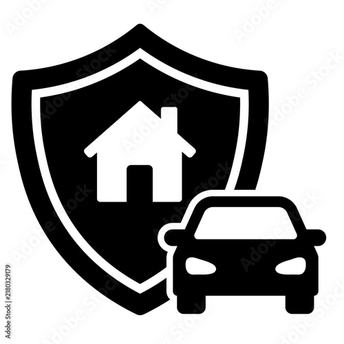 Shield with House and Car Property Insurance Icon