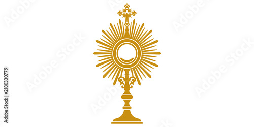 Фотография Yellow monstrance icon symbolizing eucharistic adoration and religious faith for sacred ceremonies and worship