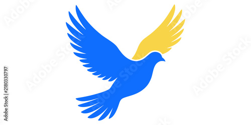 Quadro su tela Blue and yellow dove symbol representing peace and Ukraine's colors against a grey checkered background