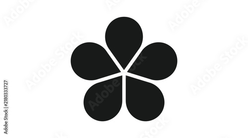 Minimalist black flower vector graphic illustration featuring five symmetrical rounded petals on a clean white background