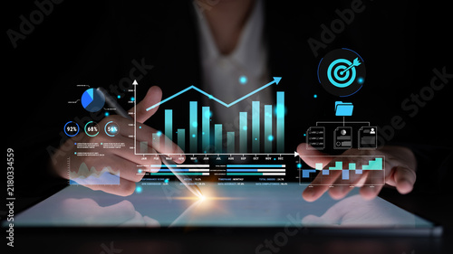 Fotografie Modern Business Analytics and Data Visualization with Graphs and Charts for Corporate Decision Making and Strategic Planning Haptic