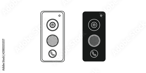Two intercom door entry system icons one outlined and one solid black on a white background