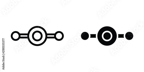Two simple line icons of a molecular structure with central circle and two smaller circles on stems against a white background