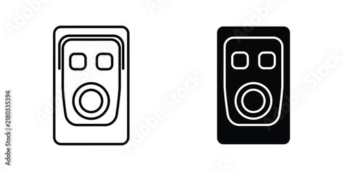 Two simple vector icons of a modern doorbell button with clean lines and a central speaker against a white background