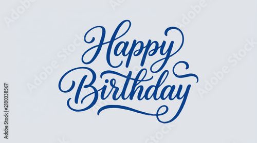 Blue cursive 'Happy Birthday' calligraphy text on a white background