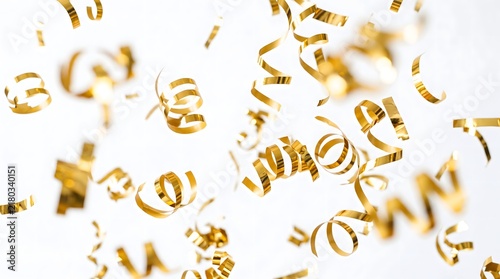 A festive background featuring shiny gold confetti falling against a clean white backdrop perfect for celebrations holidays birthdays and special events or party