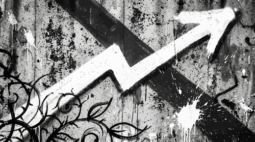 Abstract grunge arrow pointing upward symbolizing growth and progress on distressed urban wall