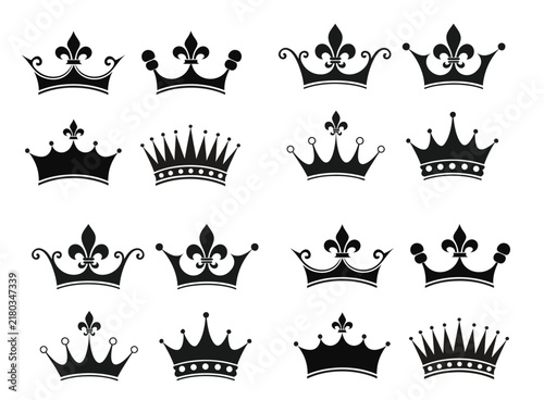 Black Silhouette Royal Crown Vector Icon Collection For Luxury Branding