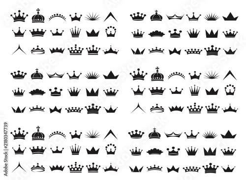 Crown Silhouettes Vector Set Royal Tiara Icons Kings Queens Imperial Badges Clipart