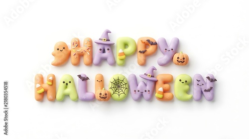 Candy-themed Happy Halloween text with playful letters