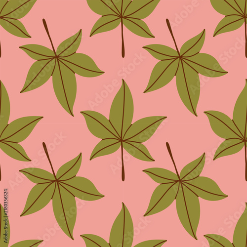 Colorful autumn leaves scattered on colorful background create a vibrant seasonal pattern. Seamless pattern ,hand drawn illustration ,cozy autumn pattern for social media ,wrapping paper and fabric .