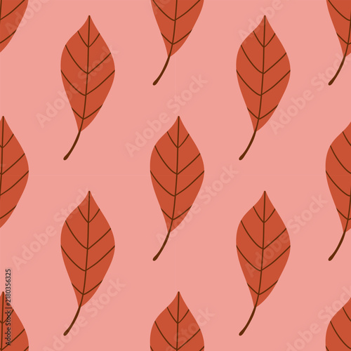 Colorful autumn leaves scattered on colorful background create a vibrant seasonal pattern. Seamless pattern ,hand drawn illustration ,cozy autumn pattern for social media ,wrapping paper and fabric .