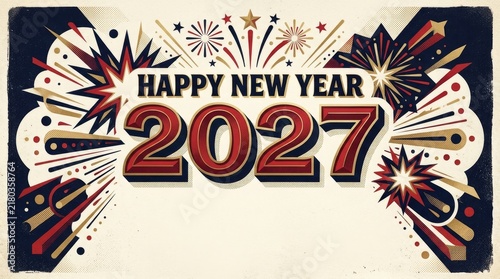 Vibrant fireworks display welcoming new year 2027 filled festive elements joyful celebration