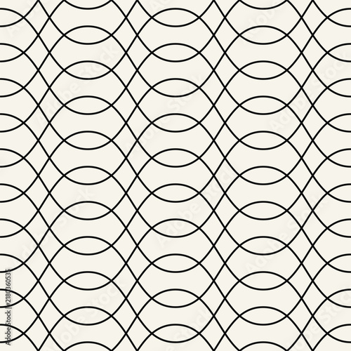 Vector seamless pattern with geometric waves. Endless stylish texture. Ripple bold monochrome background. Linear wavy grid. Thin linear grid swatch.