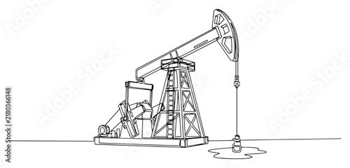Картината върху платно Oil Pump Jack Nodding Donkey One Line Art, Minimalist Petroleum Extraction Conti