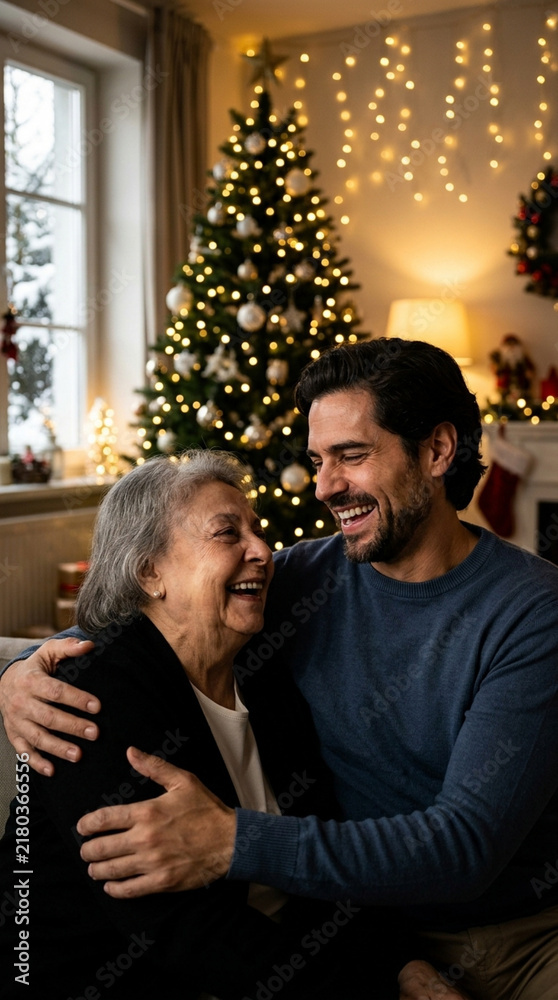 Fototapeta premium Elderly Woman Enjoying a Peaceful Christmas at Home