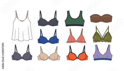 Obraz na plátne Collection of modern women bra tops and lingerie vector illustrations featuring