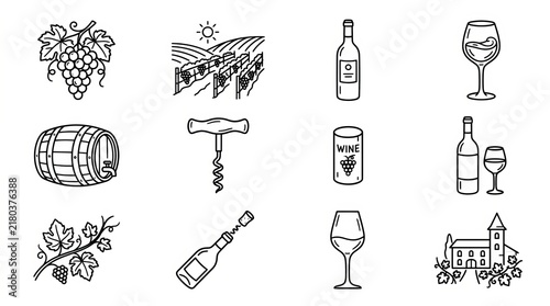Illustrative Icons of Wine Production and Enjoyment.