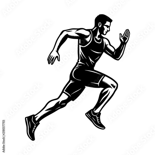 Sprint into Action: A dynamic illustration of a male athlete in mid-stride, showcasing peak physical conditioning and determination as he races forward.