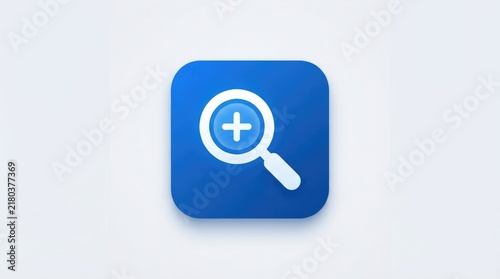 Medical Search and Healthcare Research Icon with Magnifying Glass and Cross on Blue Background