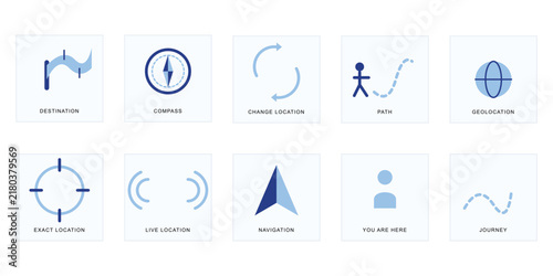 Obraz na płótnie Navigation Mapping Icons Destination Compass Geolocation Location Journey and Wayfinding Vector Set