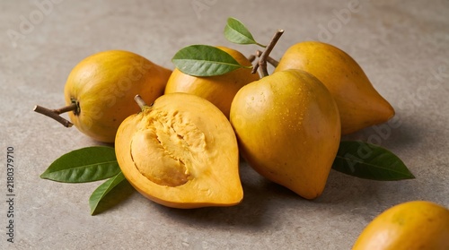 Fresh Canistel Eggfruit Cut Open with Golden Custard Flesh