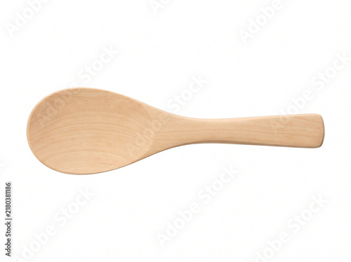 Plain Wooden Rice Paddle Kitchen Utensil Isolated on White
