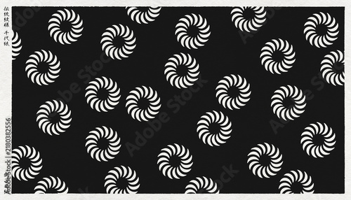 Fototapeta 日本の伝統「獅子毛」紋を版画風に描いた、和モダンなおしゃれ和紙