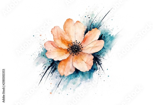 Abstract Watercolor Flower with Splash Effect