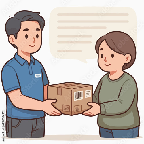 Courier Delivering a Package to Customer Vector Illustration
