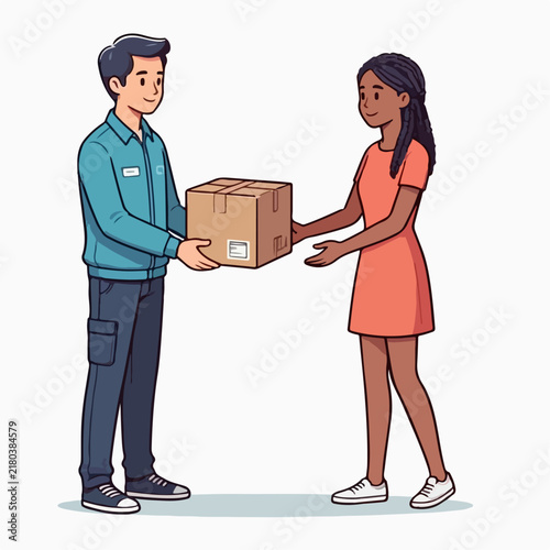Courier Delivering a Package to Customer Vector Illustration