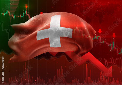 Switzerland, vector 3d flag financial exchange trend down