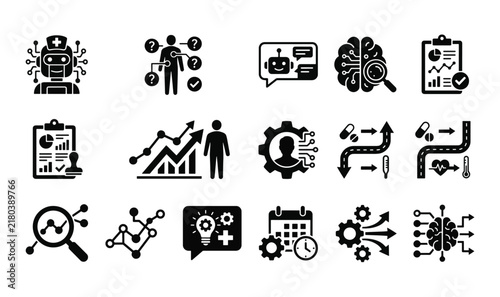 AI Healthcare  Digital Medicine Vector Set Vol 2 - AI Medical Nurse Icons, Patient Symptom Tracker, Approved Diagnosis Report, Treatment Roadmap & Health Analytics Clipart Bundle